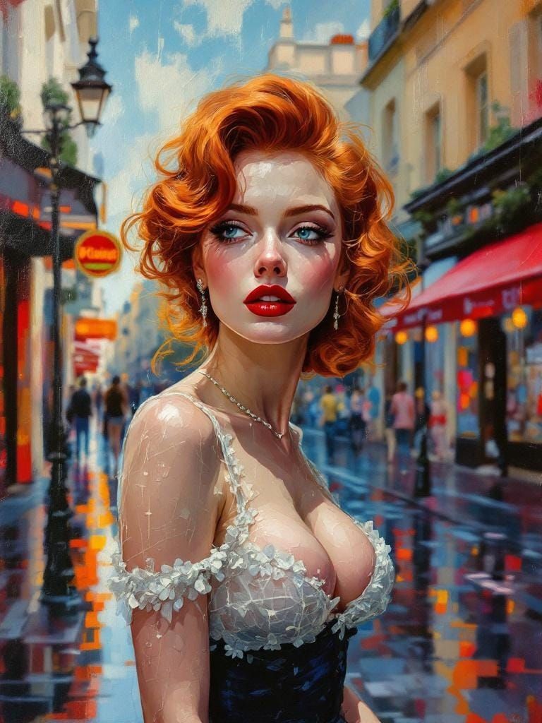 Redhead in Paris: Encaustic Impressionist Pin-Up