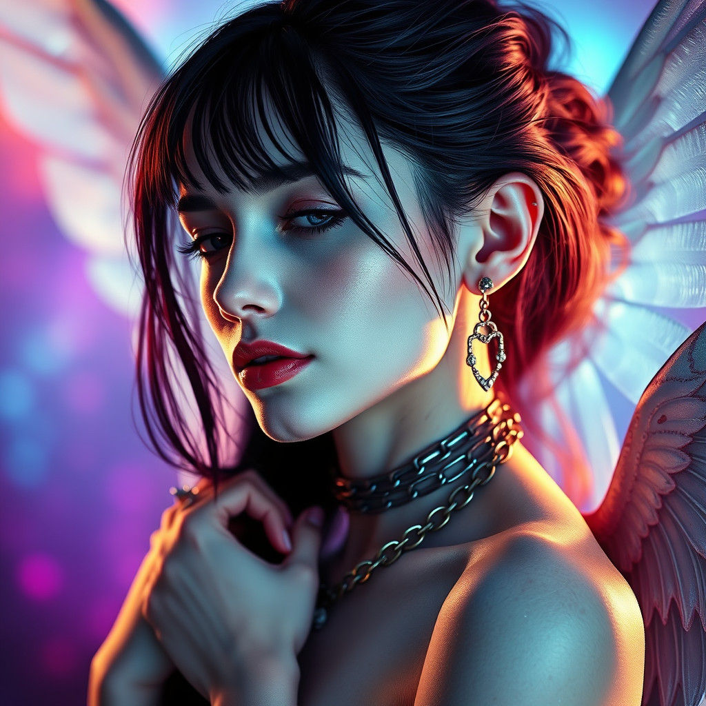 Gothic Angel Vampire with Aurora Double Exposure