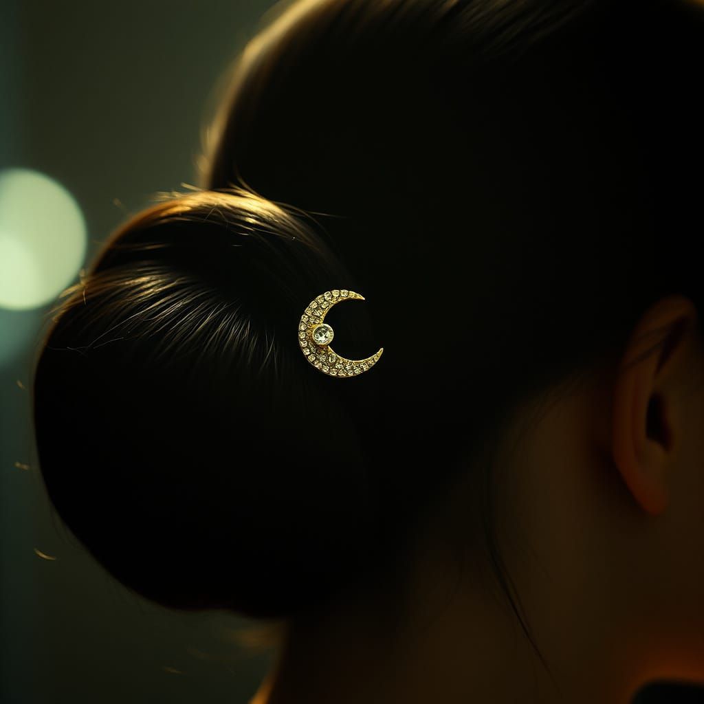 Bejeweled Moon Hair Pin in Cinematic Lighting