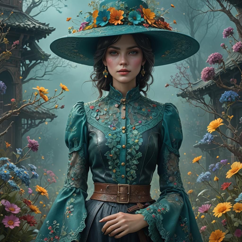 Lady with Floral Hat: Detailed Matte Painting