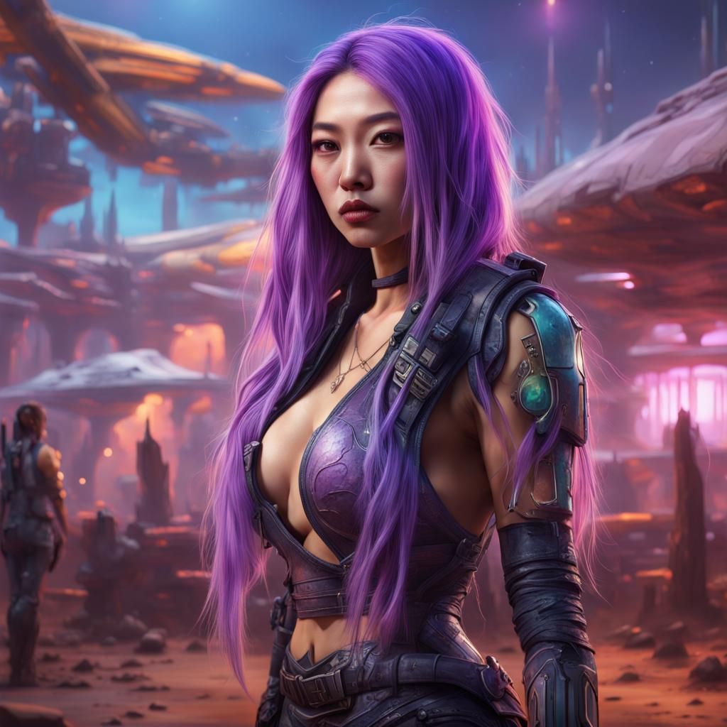 Asian Bounty Hunter on Alien Planet: Hyperrealistic Art