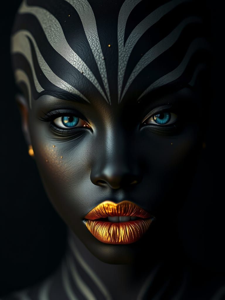 Dark Elegance in 3D Make-Up, African Beauty