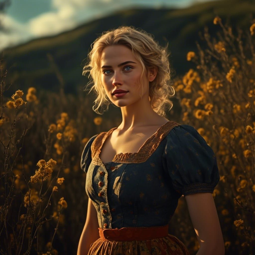 Happy Blonde Actress in Sunlit Field