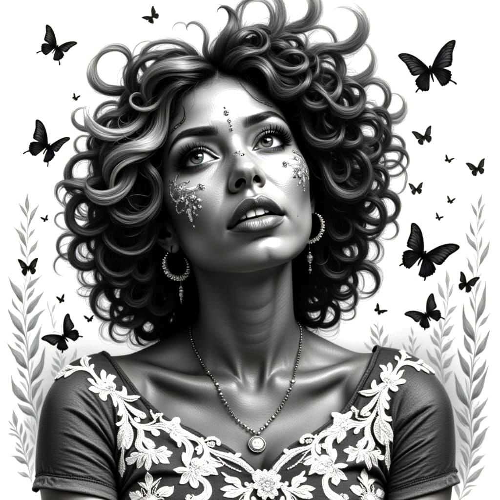 Ethereal Dreamscapes: Majestic Lion and Multiracial Woman in...