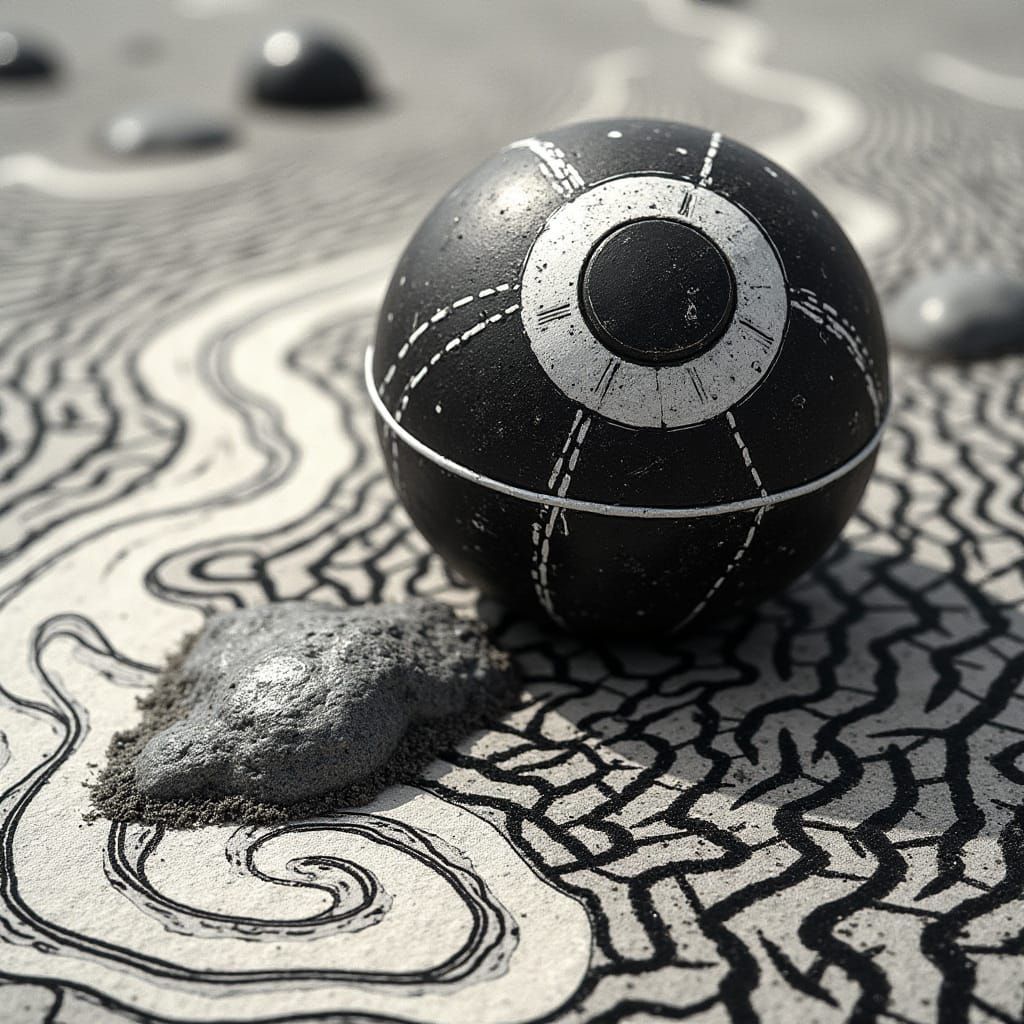 Vibrant Retro Abstract Still Life with Atomic Bomb and Metal...