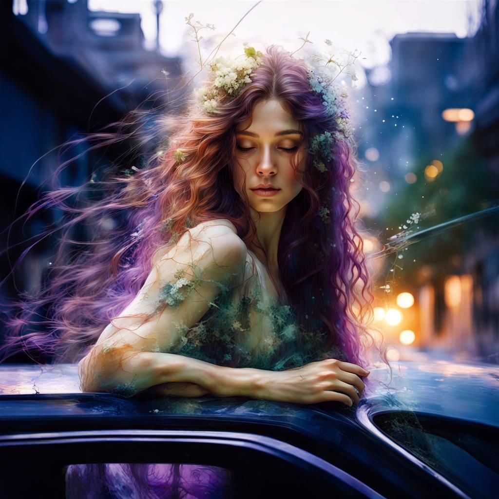 Ethereal Double Exposure Portrait of Beautiful Woman