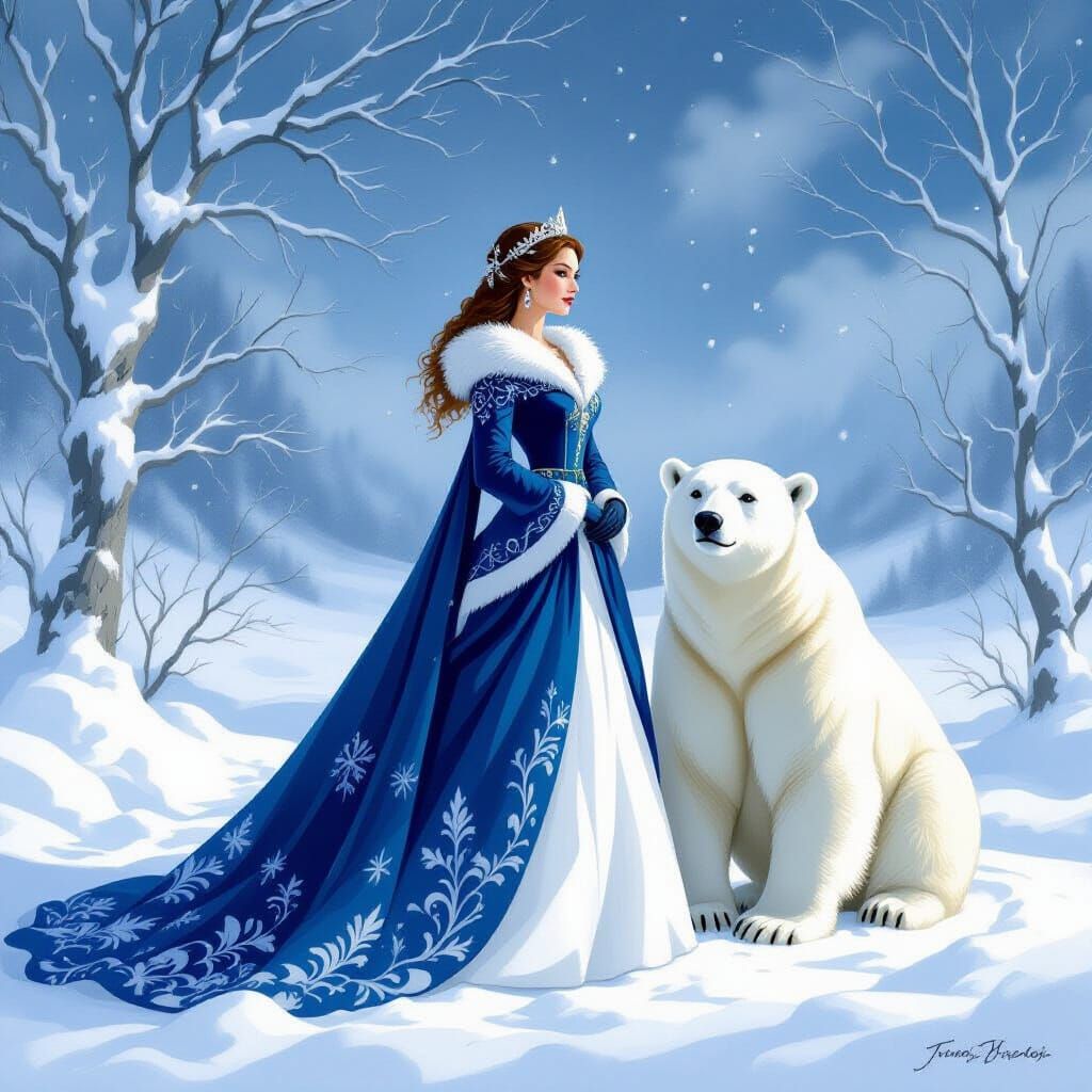 Elegant Winged Queen Enjoys Winter Landscape