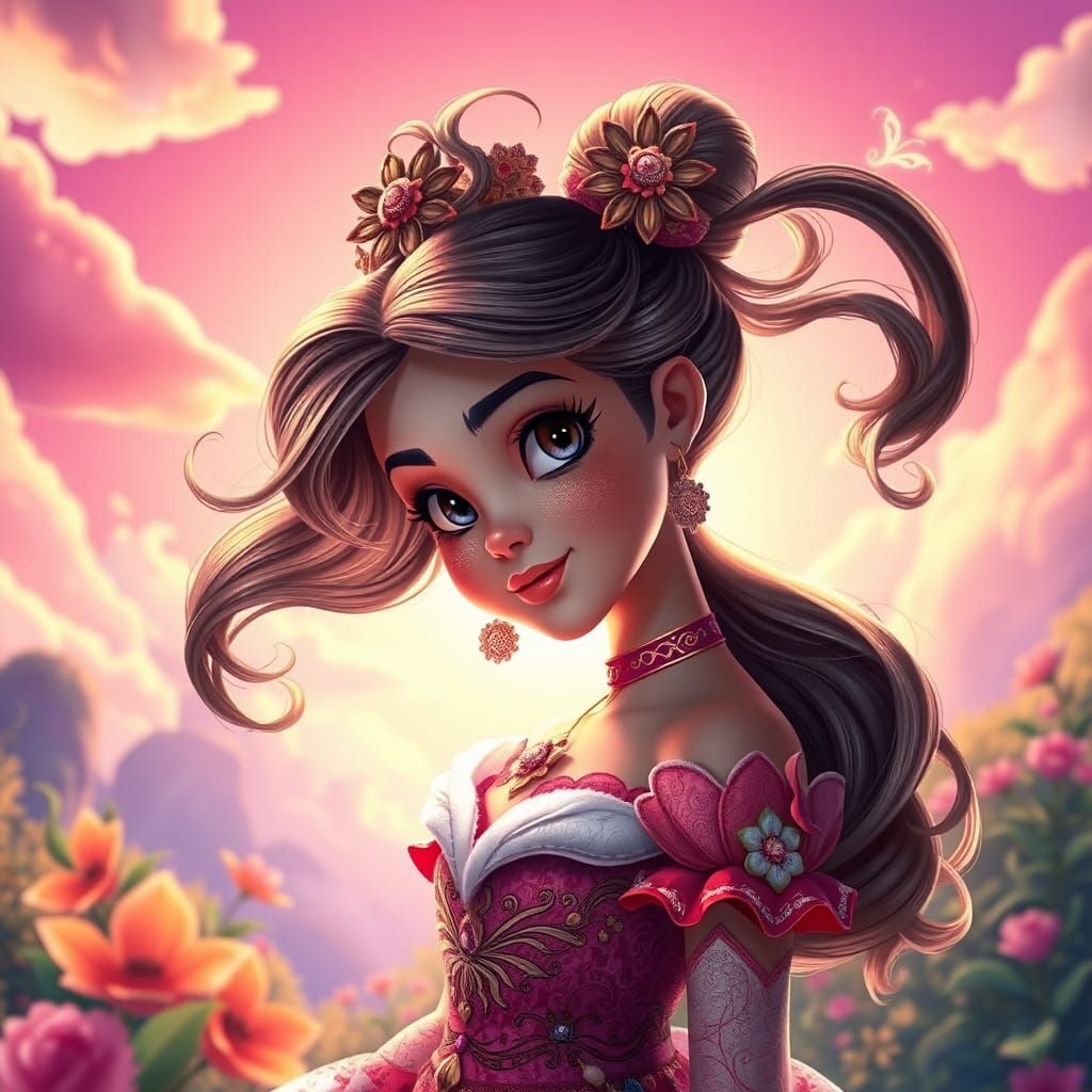Disney-Style Princess Illustration in Vibrant Colors