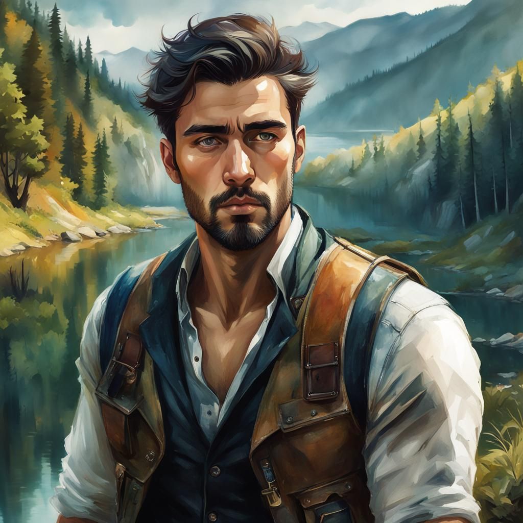 Watercolor Portrait of a Man on a Nature Trail