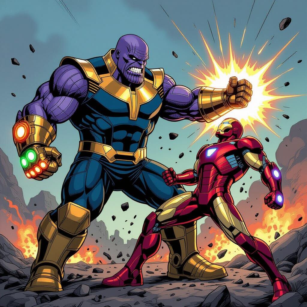 Thanos Punches Iron Man: Classic Comic Book Art
