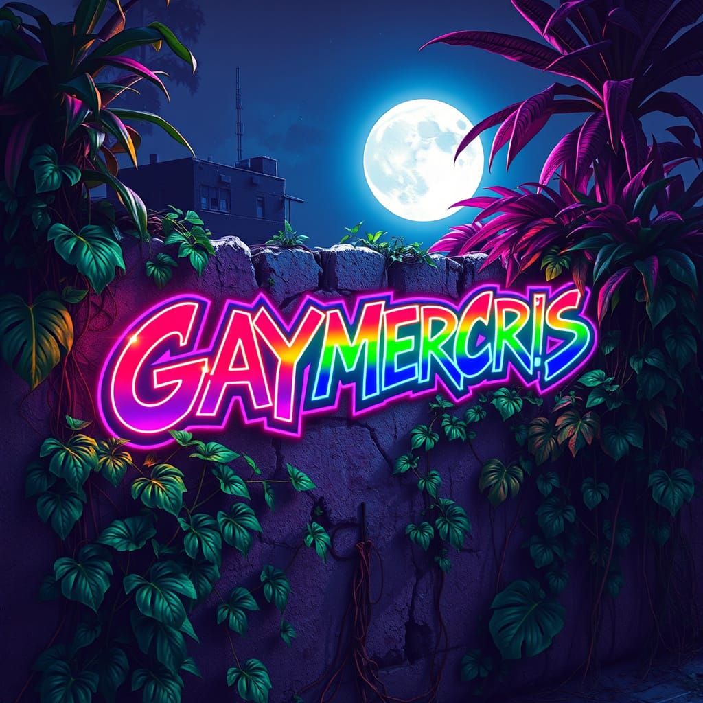 Rainbow Neon Graffiti Tag in Futuristic Cityscape