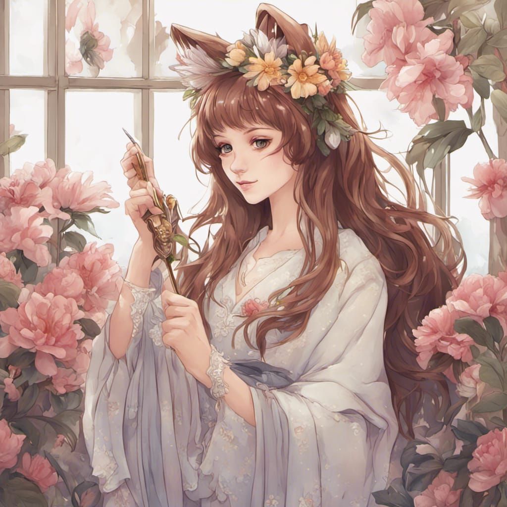 Elegant Maiden Brushing Her Hair