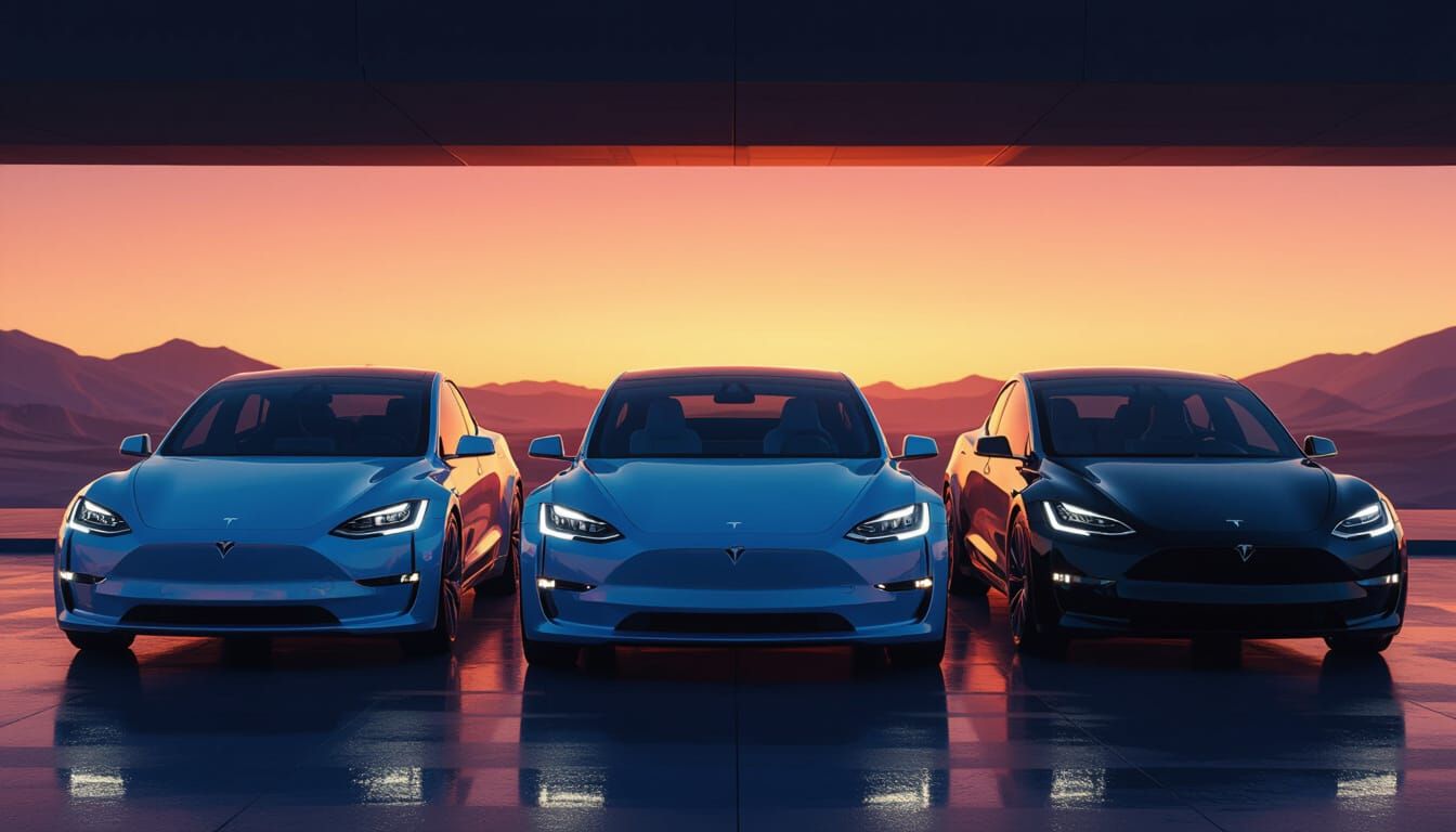 Sleek Tesla Cars in a Futuristic Vista