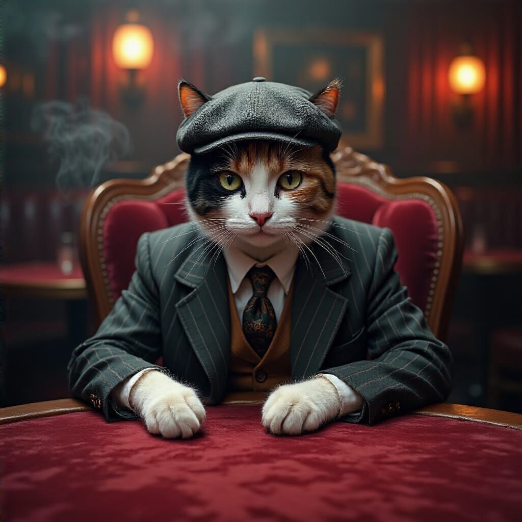 Calico Cat in Zoot Suit, Film Noir Style