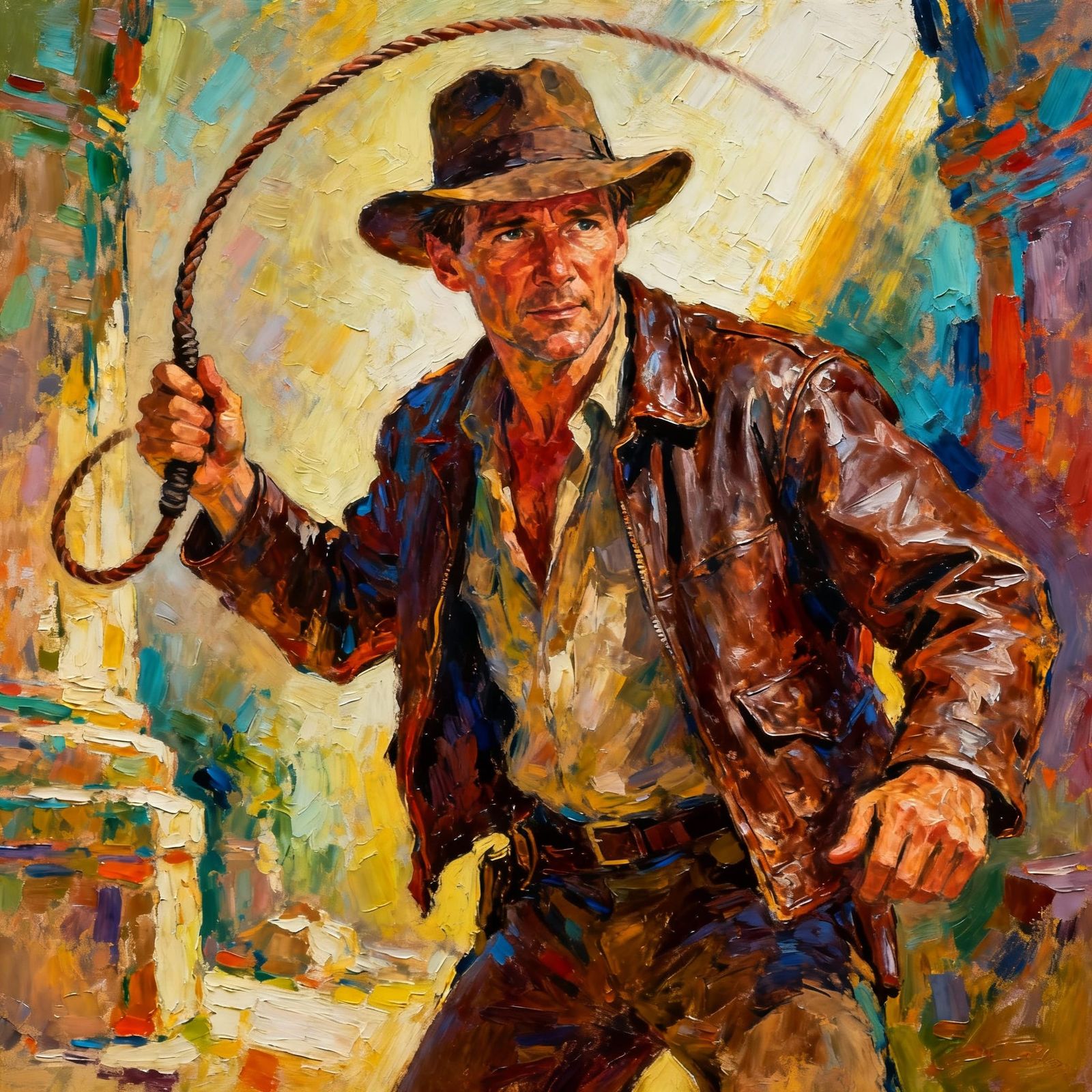 Indiana Jones as Neo-Impressionist Oil Painting