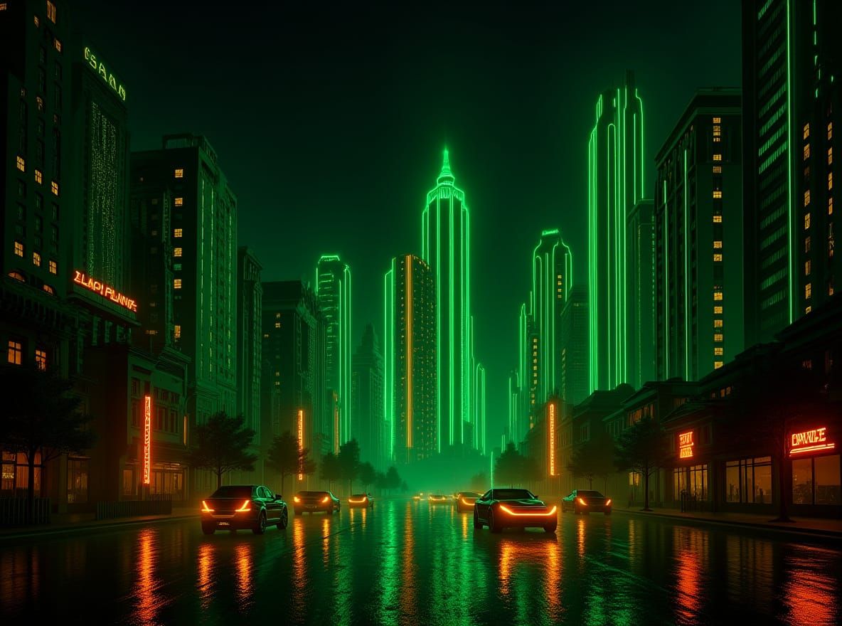 Cyberpunk City at Midnight in Neon Lights
