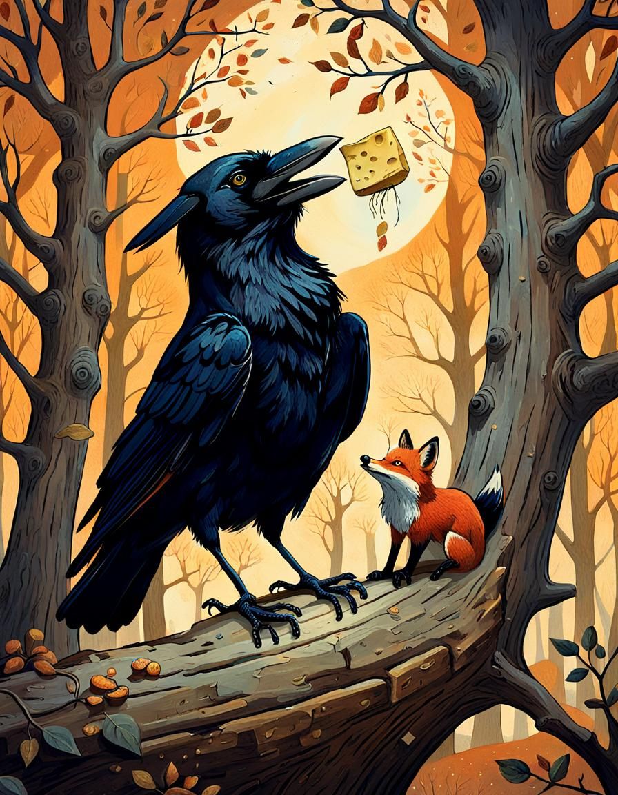 The Crow and the Fox: Classic Fable Illustration