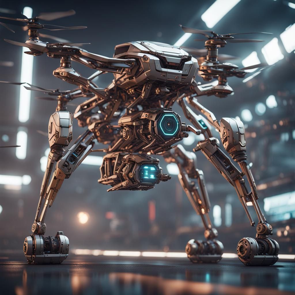 Futuristic Tridrone Mech in Sci-Fi Cinematic Scene