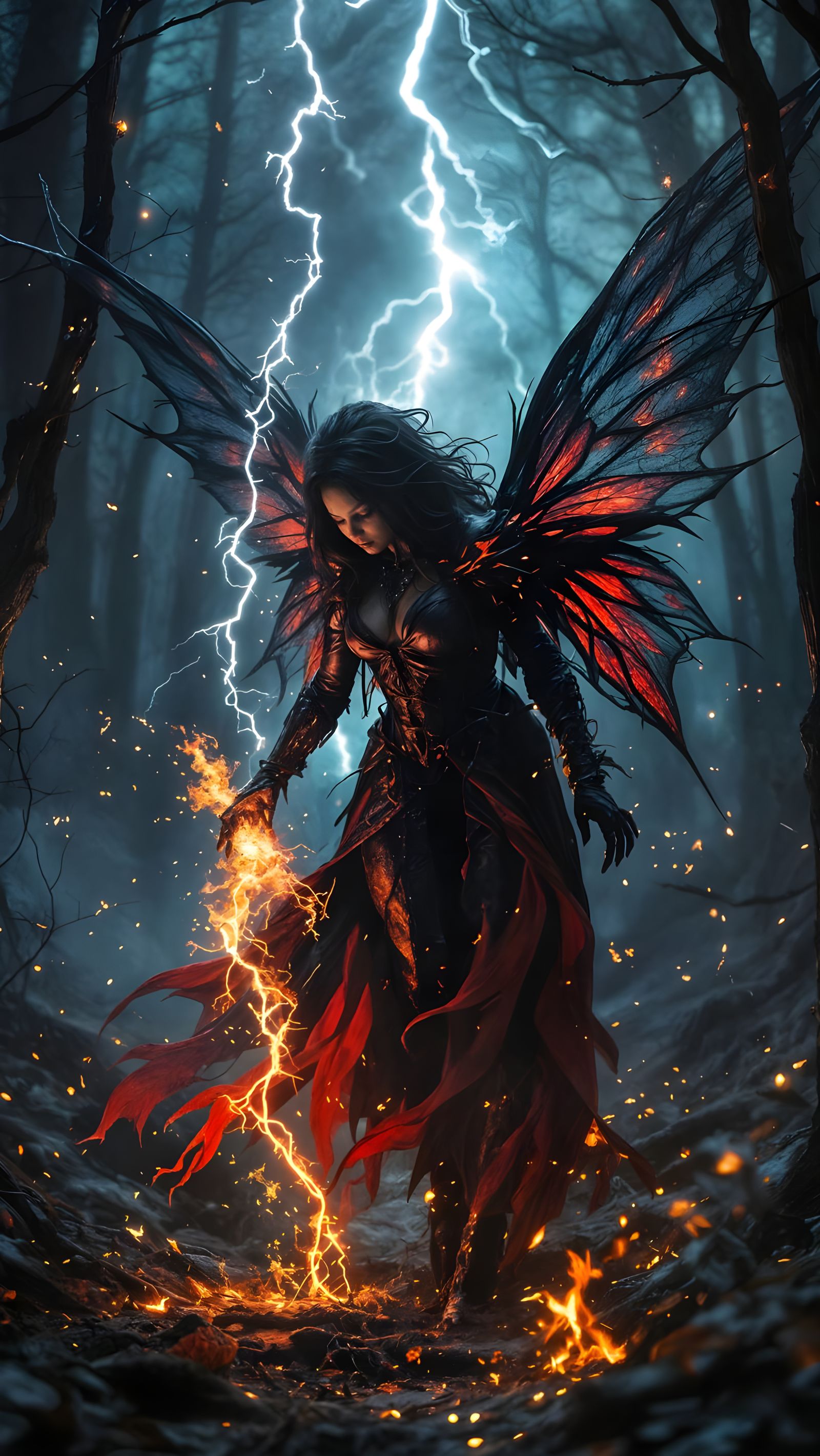 Epic Dark Fairy in Misty Woods with Magic