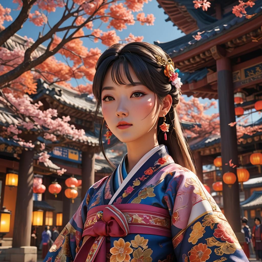 Korean Girl in Hanbok: 3D Anime Art