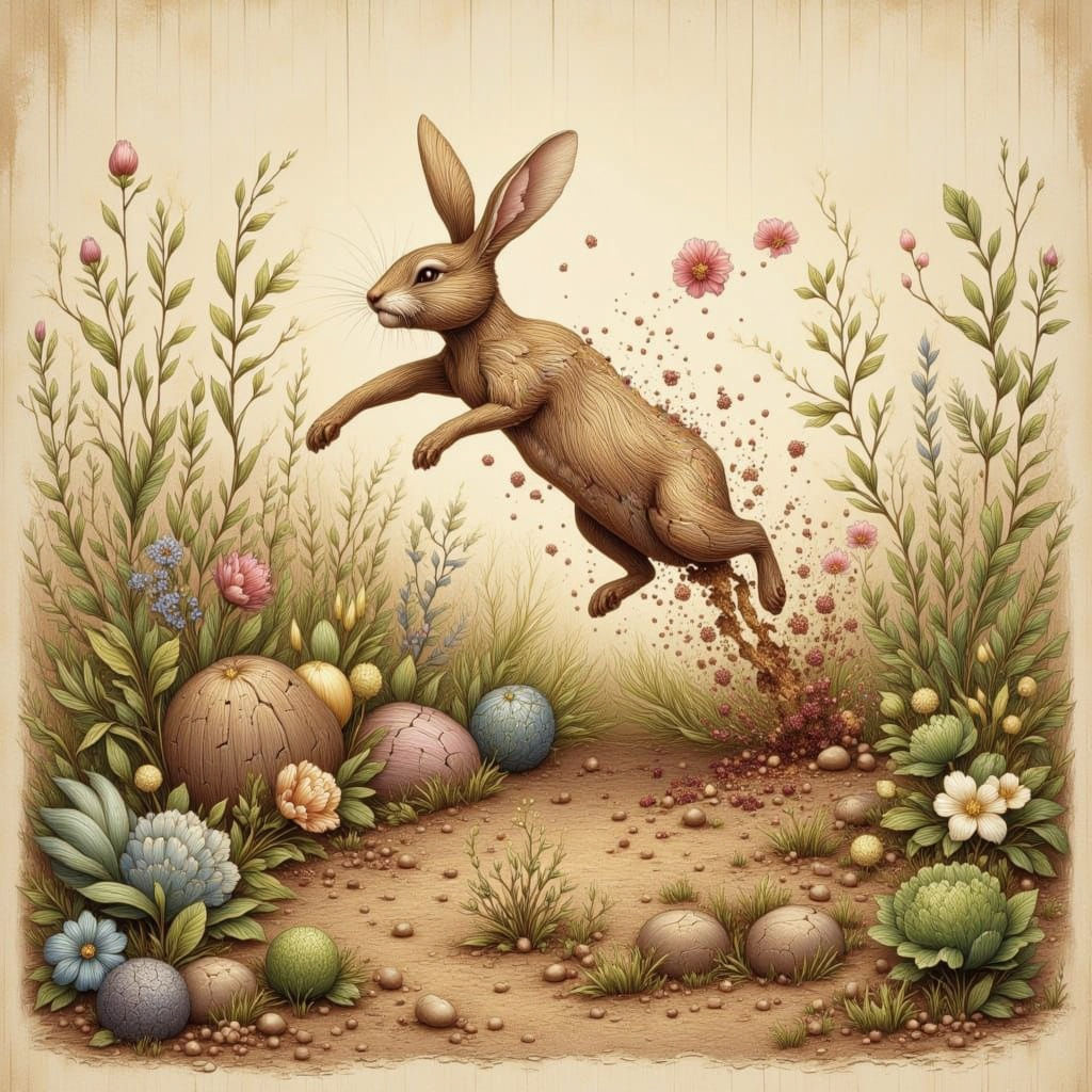 Rabbit Ravages Vegetable Garden in Beatrix Potter Style