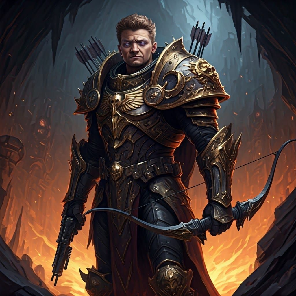 Baroque Armored Archer in Grimdark Landscape