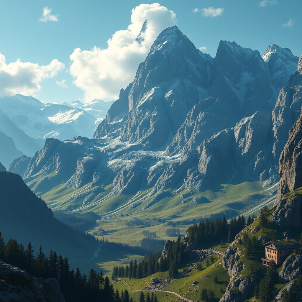 Fantastical Alps Landscape Painting in 1729 Style