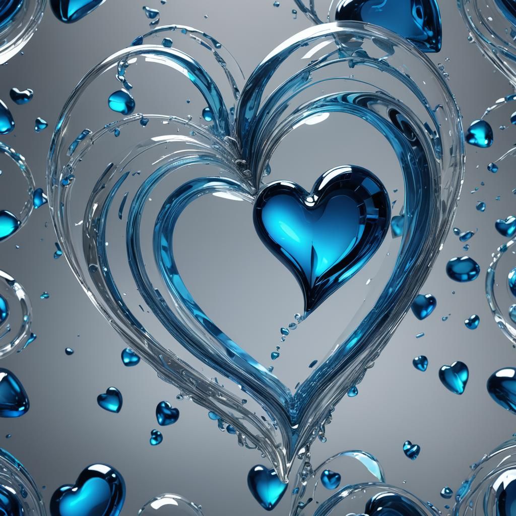 Luminous Blue Glass Heart with Spiral Design
