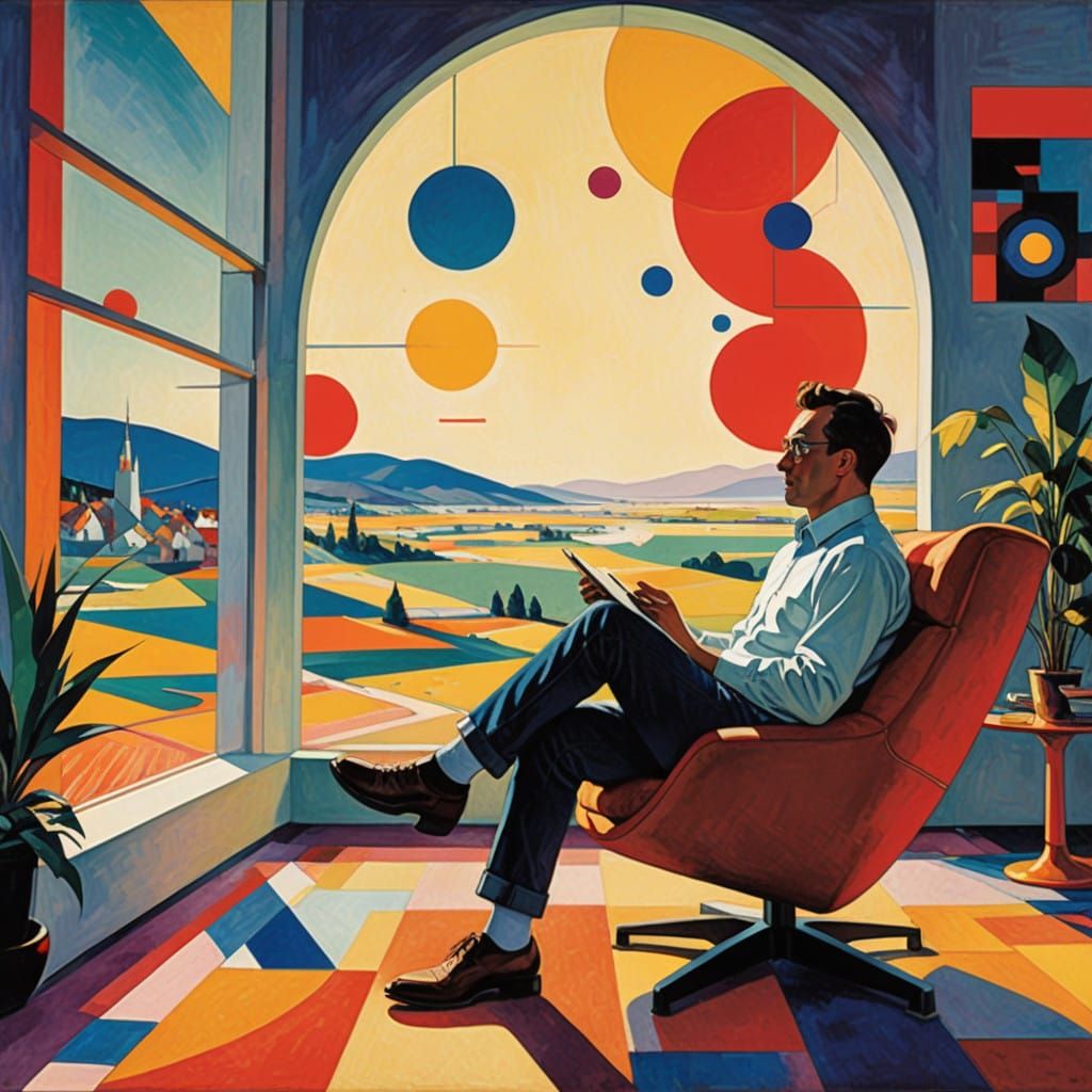 Dreamlike Suprematist World Through Georgian Window