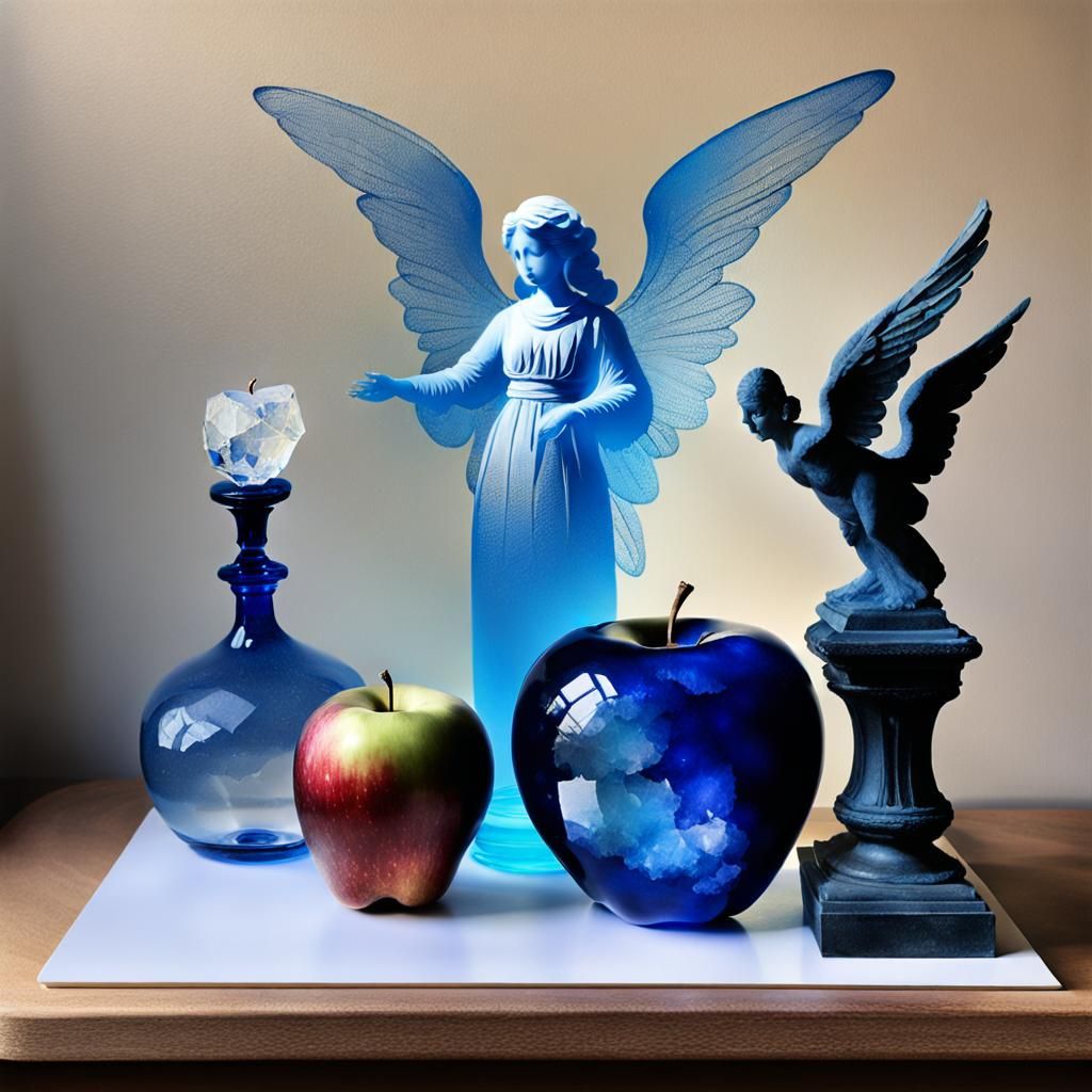 Angel Contemplating Crystal Apple: Alcohol Ink Still Life