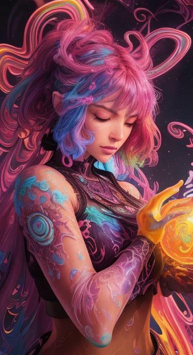 Neon Fractal Art for Calm Contemplation