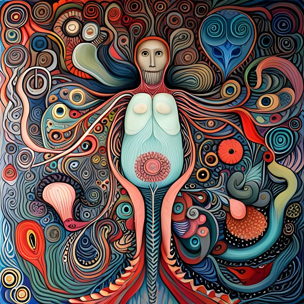 Horrific Stomach-First Descent: Intricate Horror Painting