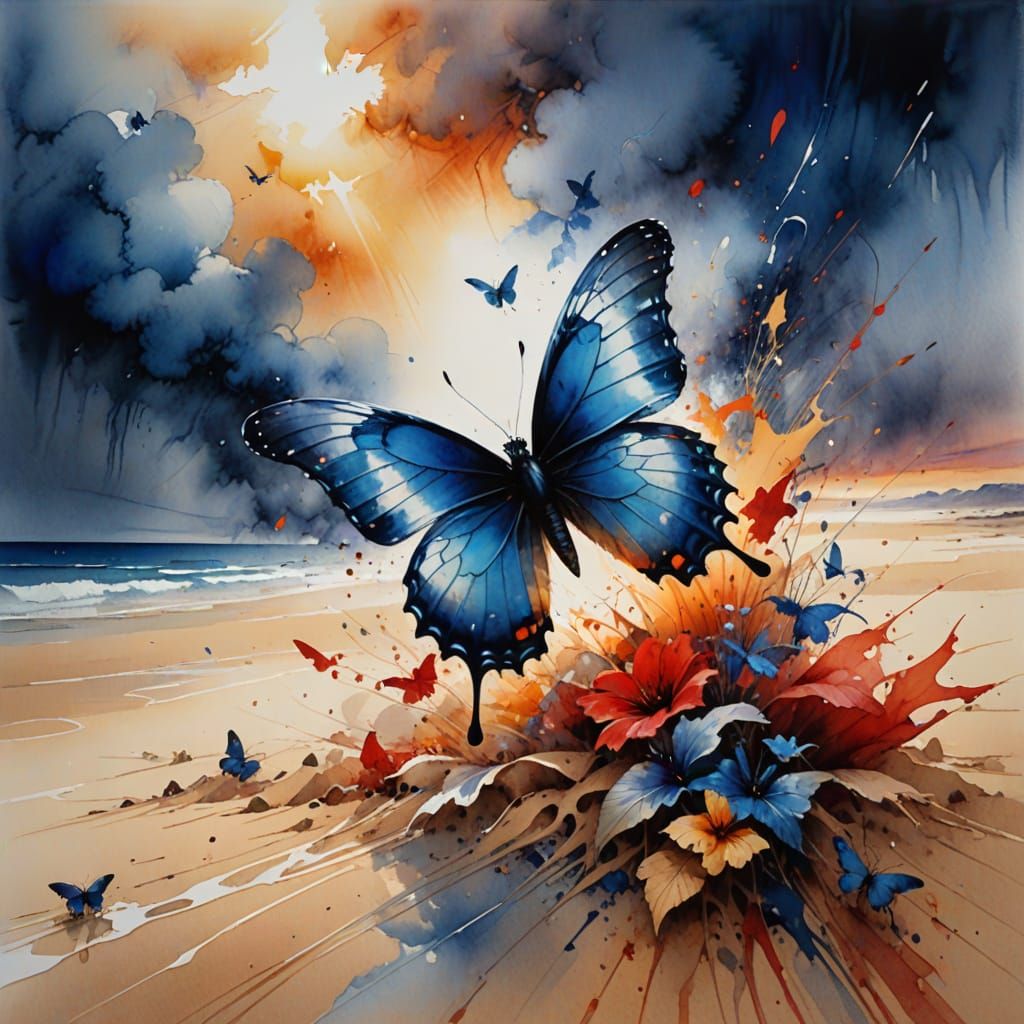 Dystopic Butterfly in Vibrant Watercolour