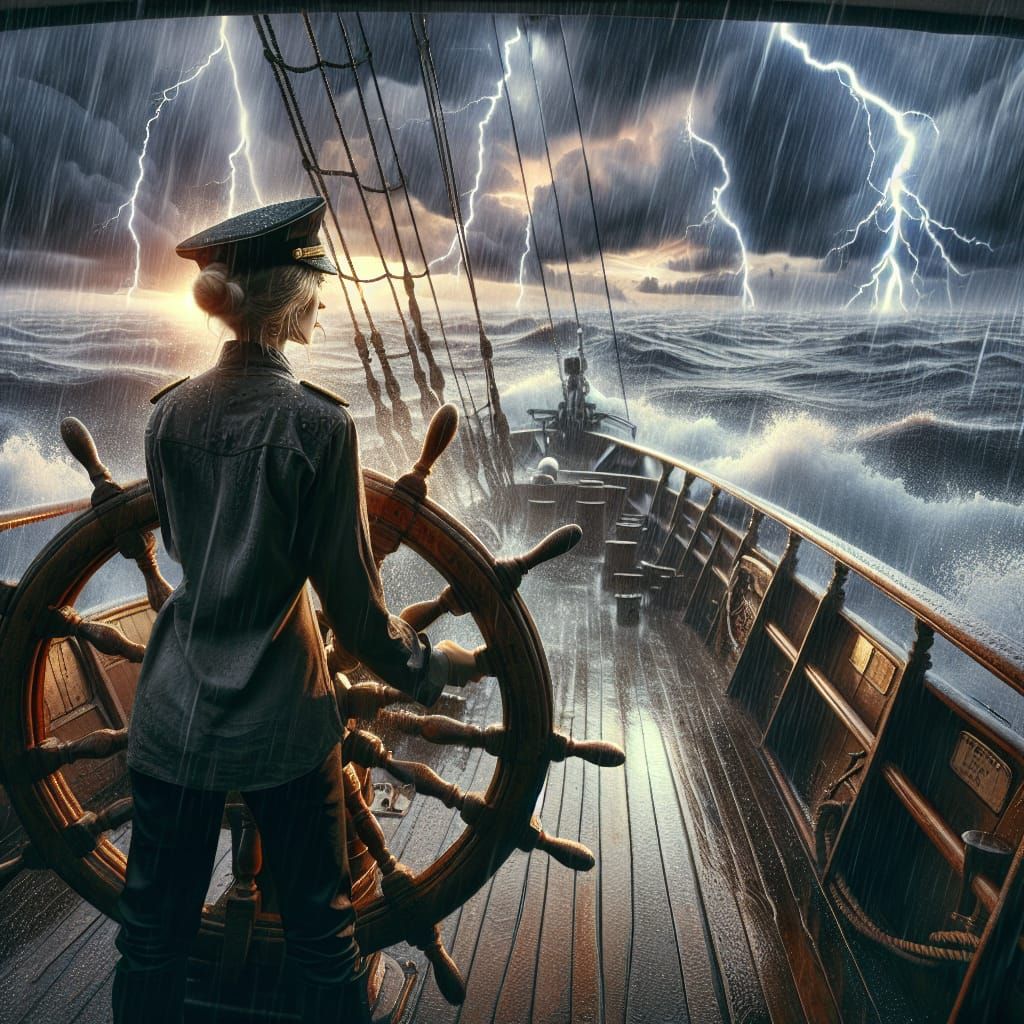 Ship Captain Navigating Stormy Seas: Cinematic HDR