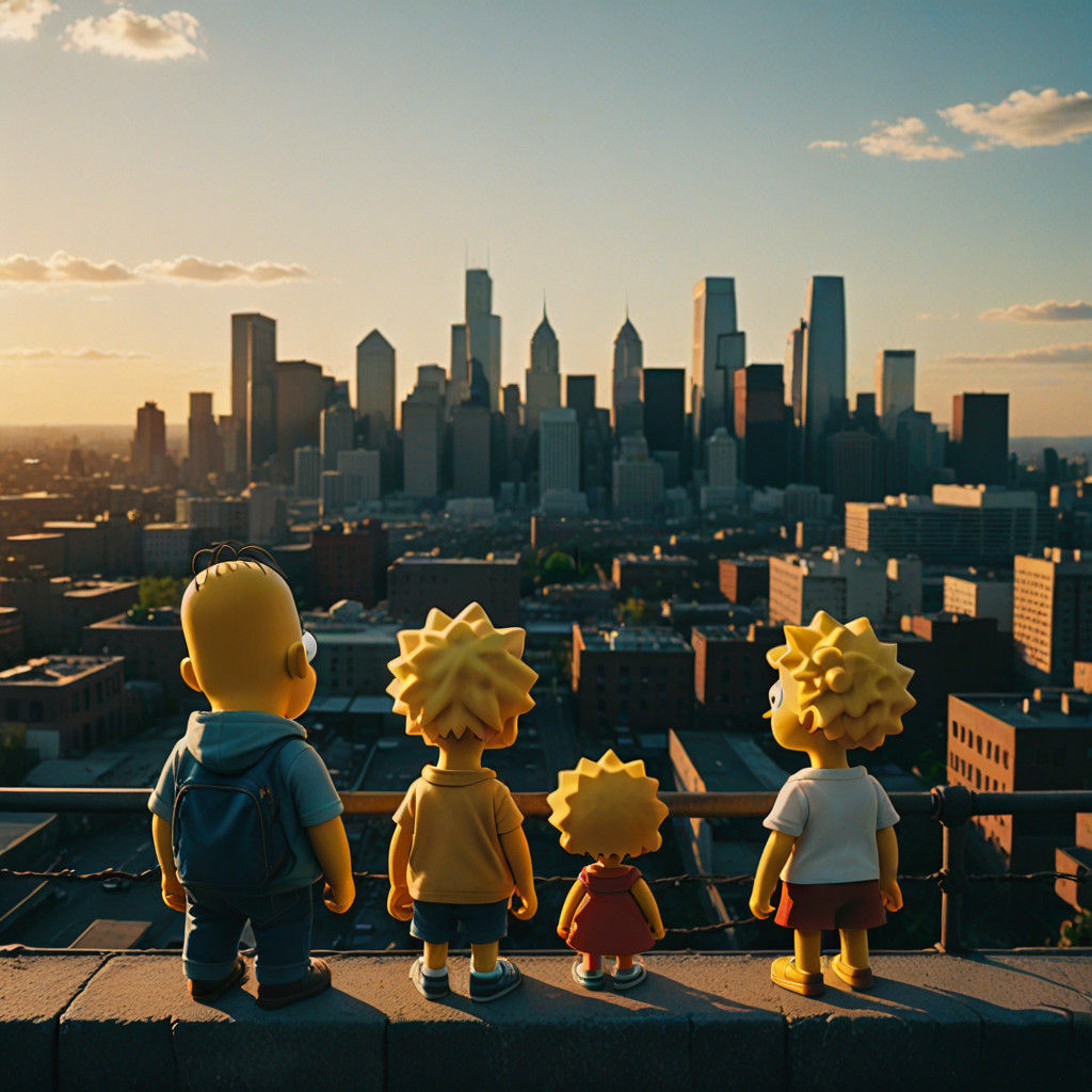 Springfield Cityscape with the Simpsons Family in Cinematic...
