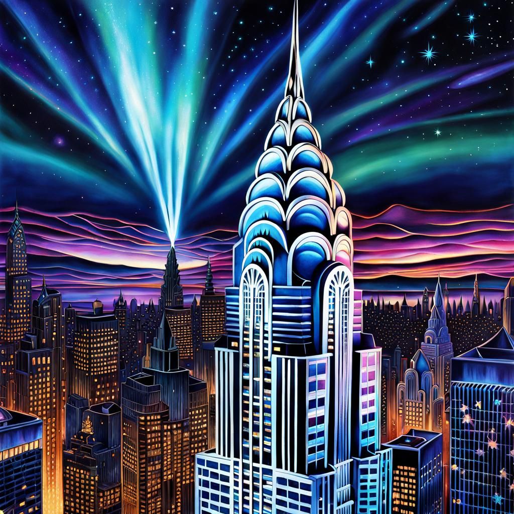 Art Deco Chrysler Building in Ethereal Landscape