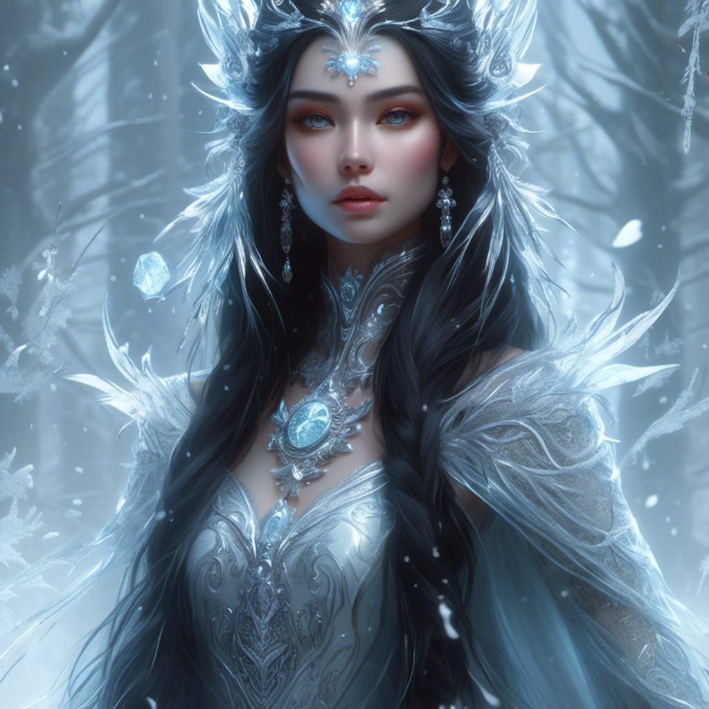 Ethereal Ice Queen Portrait in Hyperdetailed Fantasy Style