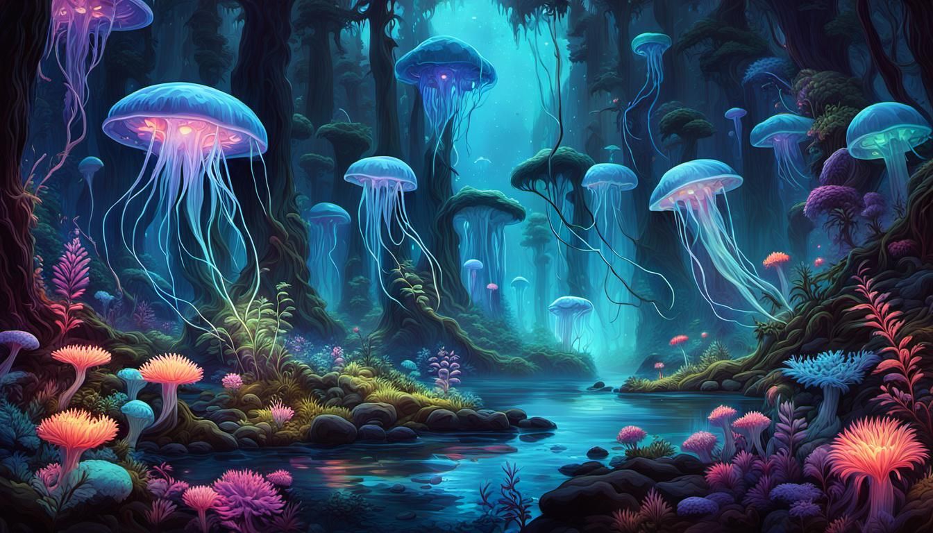 Bioluminescent Alien Forest: A Fantastical Matte Painting