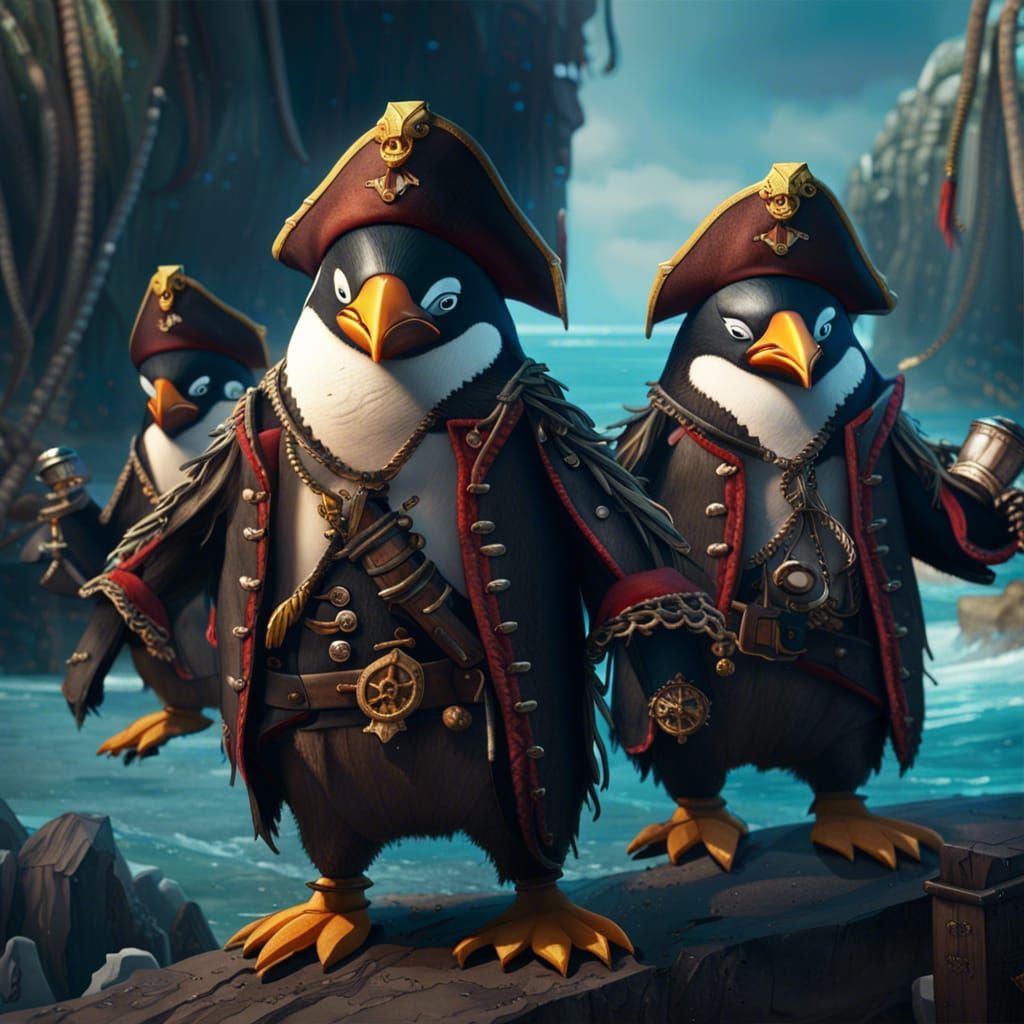 Pirate Penguins: Detailed Matte Painting in 8K