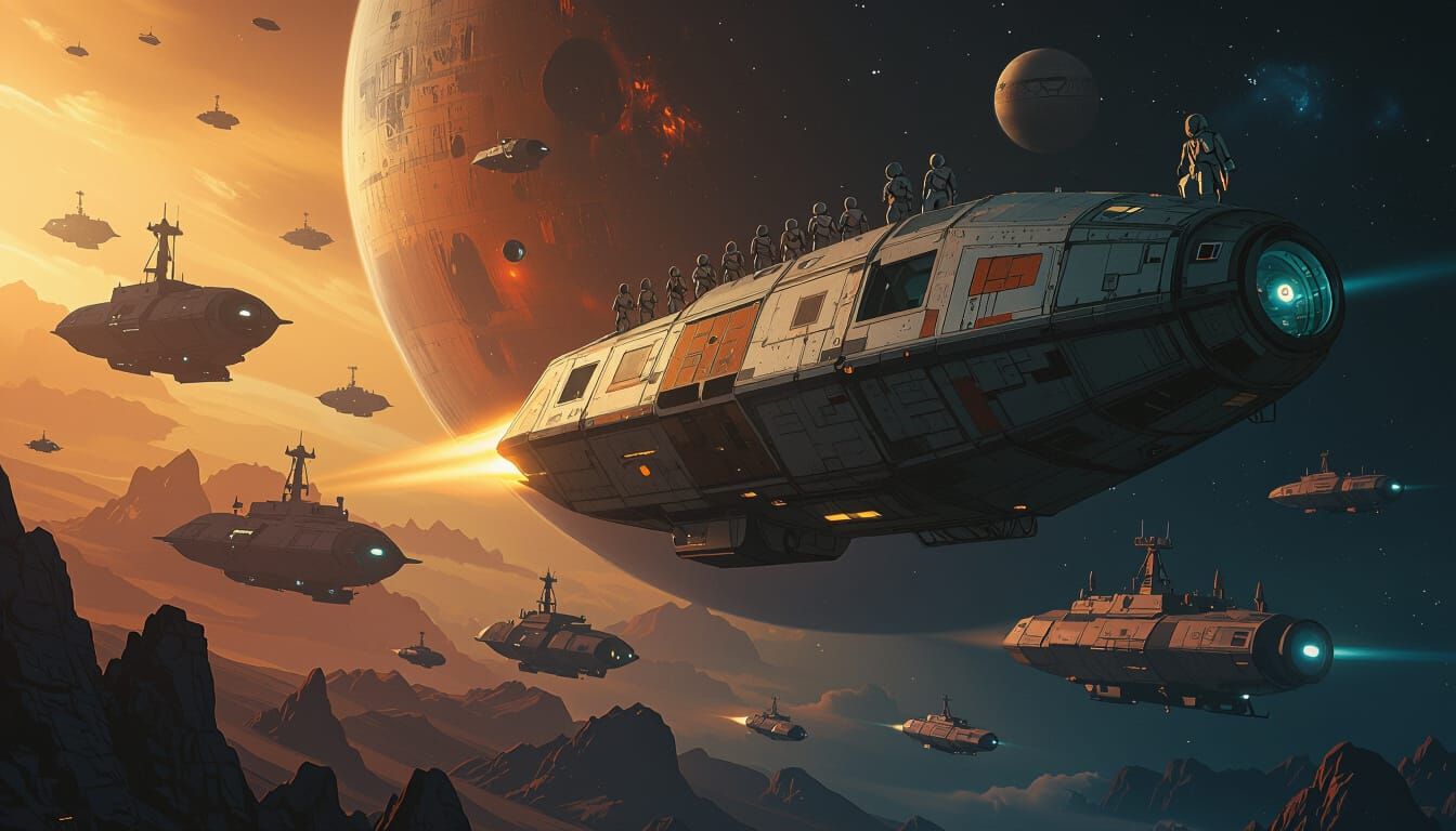 Crowded Spacecraft to New Planet: Realistic Matte Painting