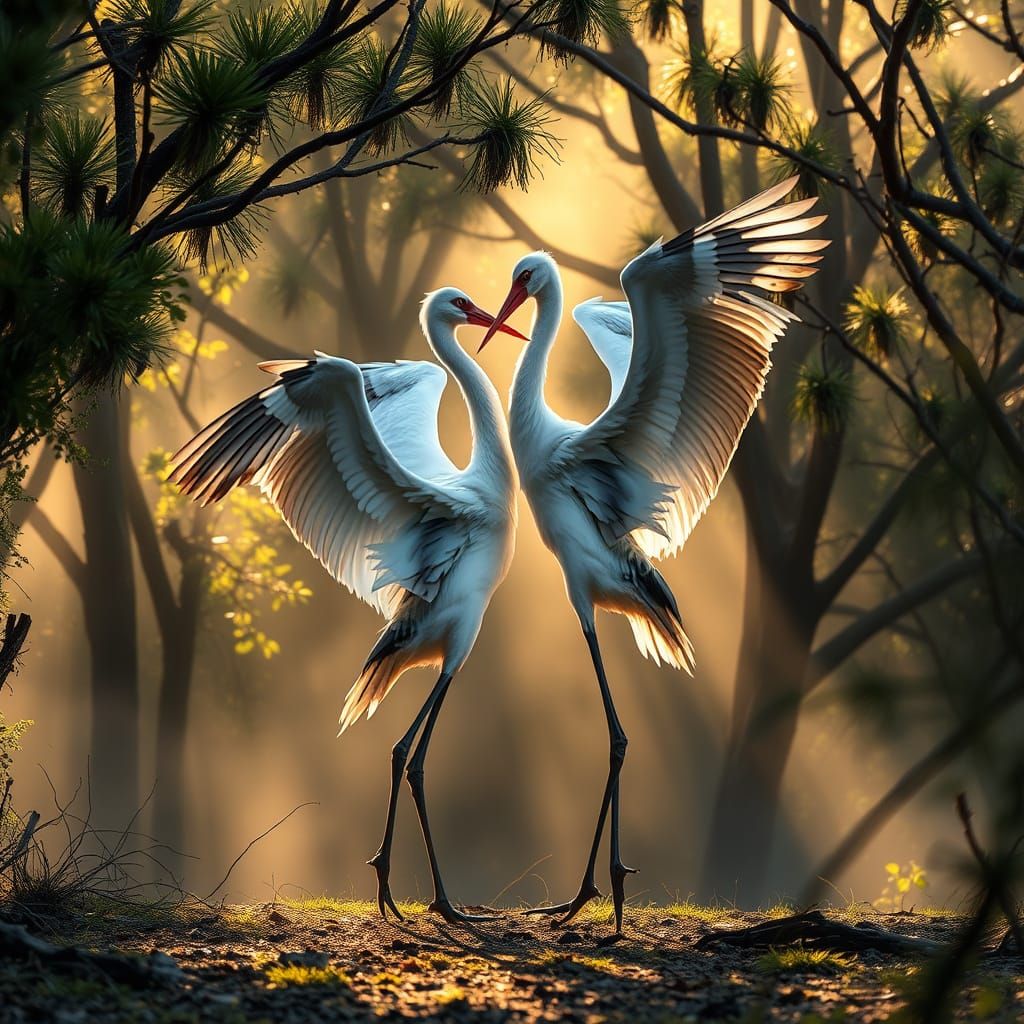 Majestic Brolgas in Australian Bush Mating Dance