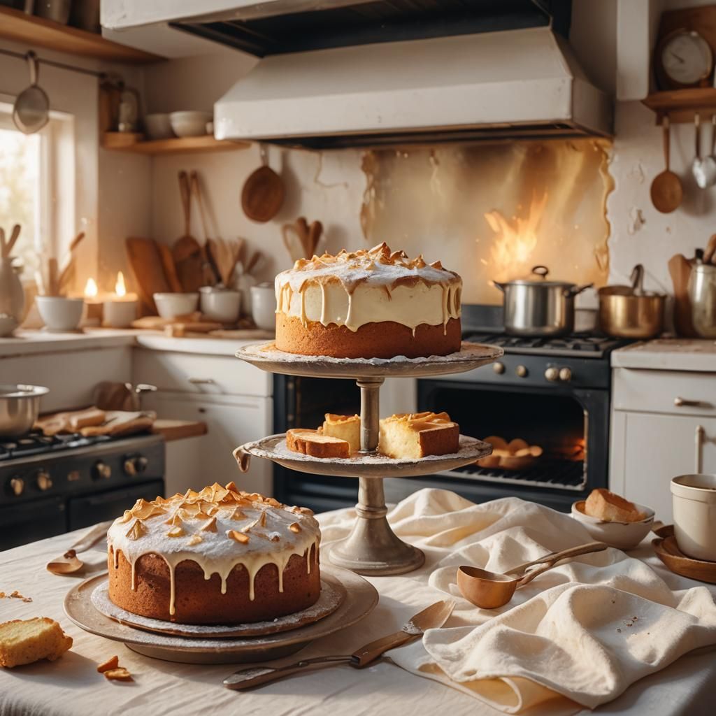 Delicious Cake in Oven: Ethereal Oil Painting