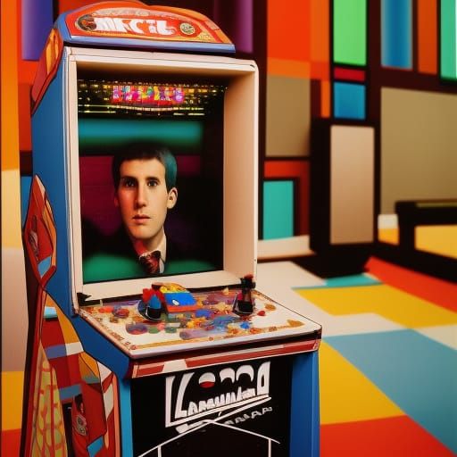 Retro Arcade Machine Illuminated in Neon