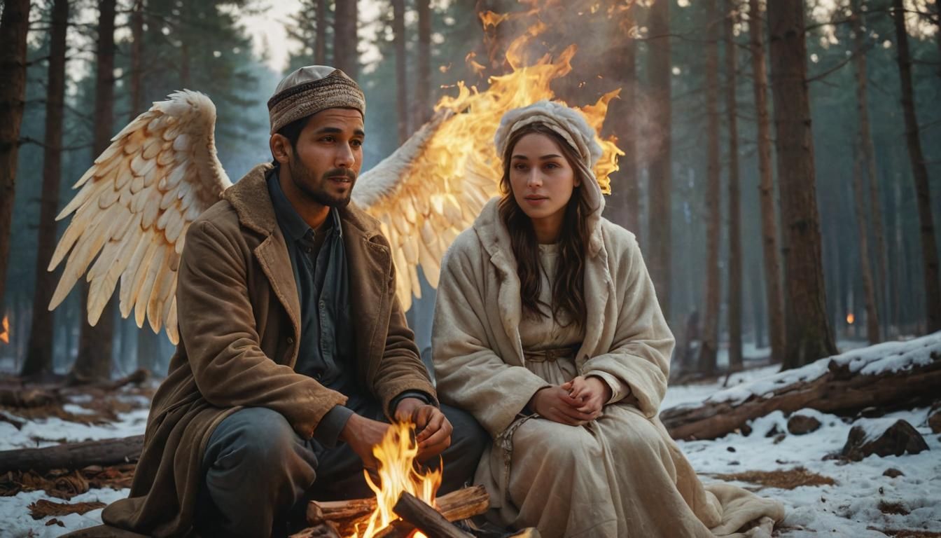 Angelic Figure Appears to Muslim Man in Winter Scene