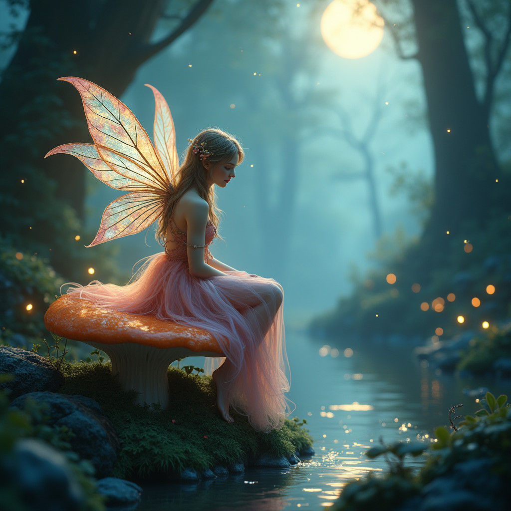 Ethereal Fairy in Enchanting Forest, Detailed Matte Painting