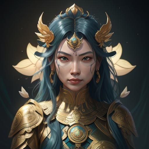 Bodhisattva Woman in Lotus, Hyperdetailed Concept Art
