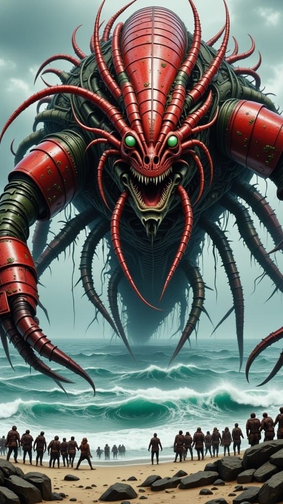 Biomechanical Lobster Hydra Rises from the Sea