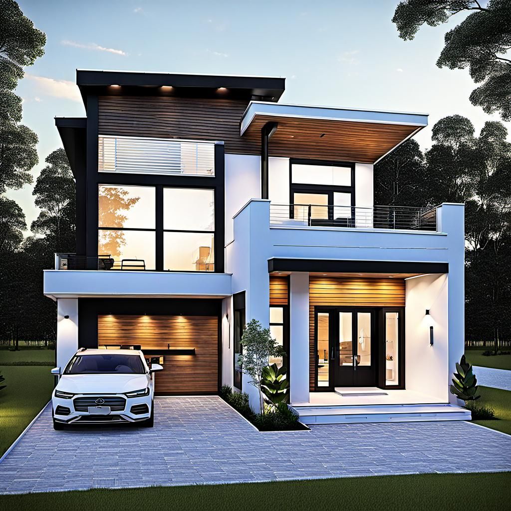 Modern Two-Story House Plan with Dimensions