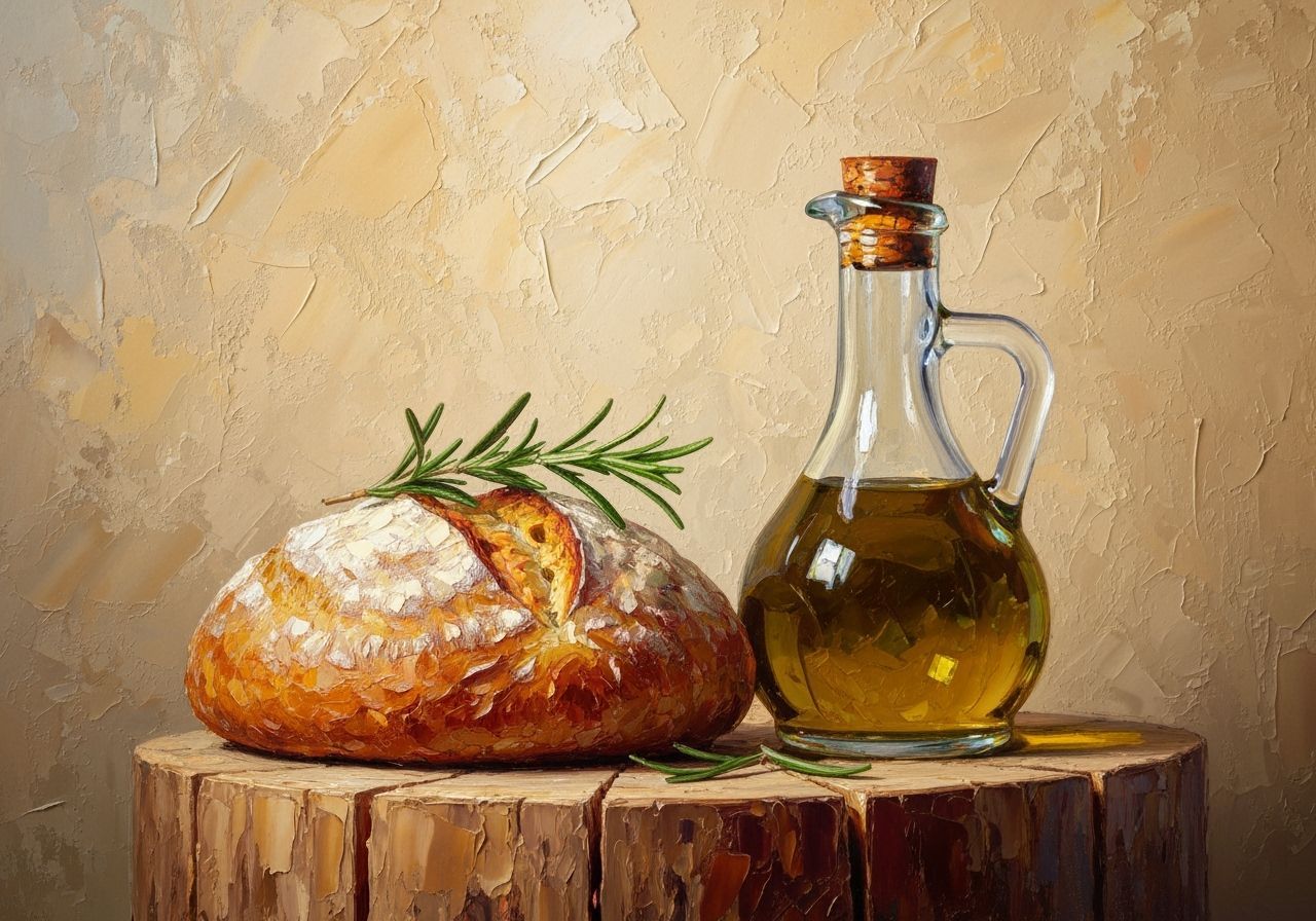 Impressionist Still Life: Bread, Rosemary, and Olive Oil