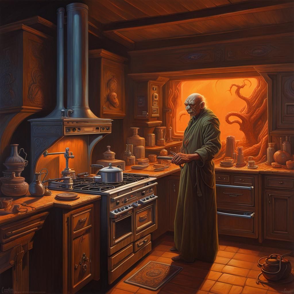 Spooky Halloween demon preparing food